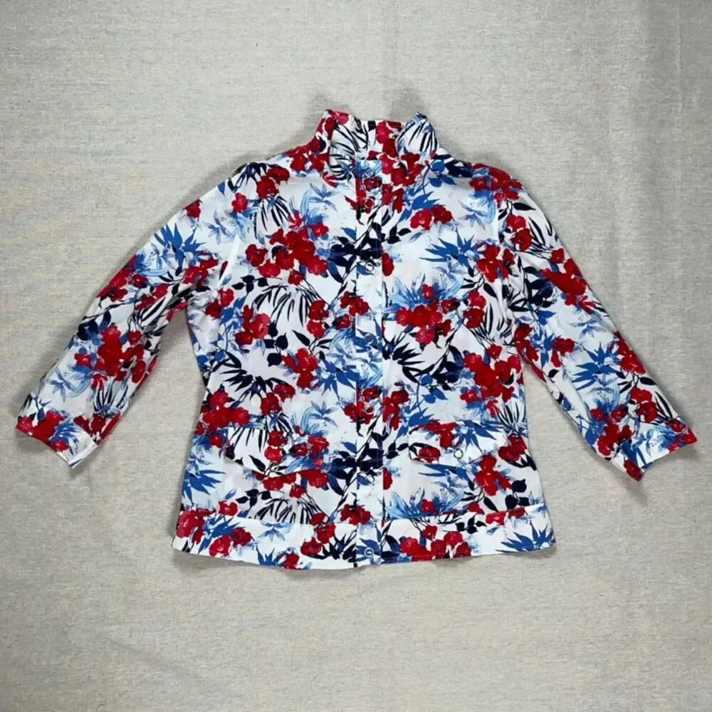 Chico's | Red, White, & Blue Snap Front Lightweight Shacket | Large